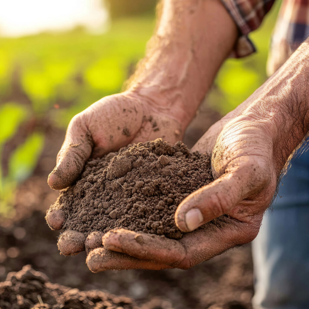 pair of hands holding soil