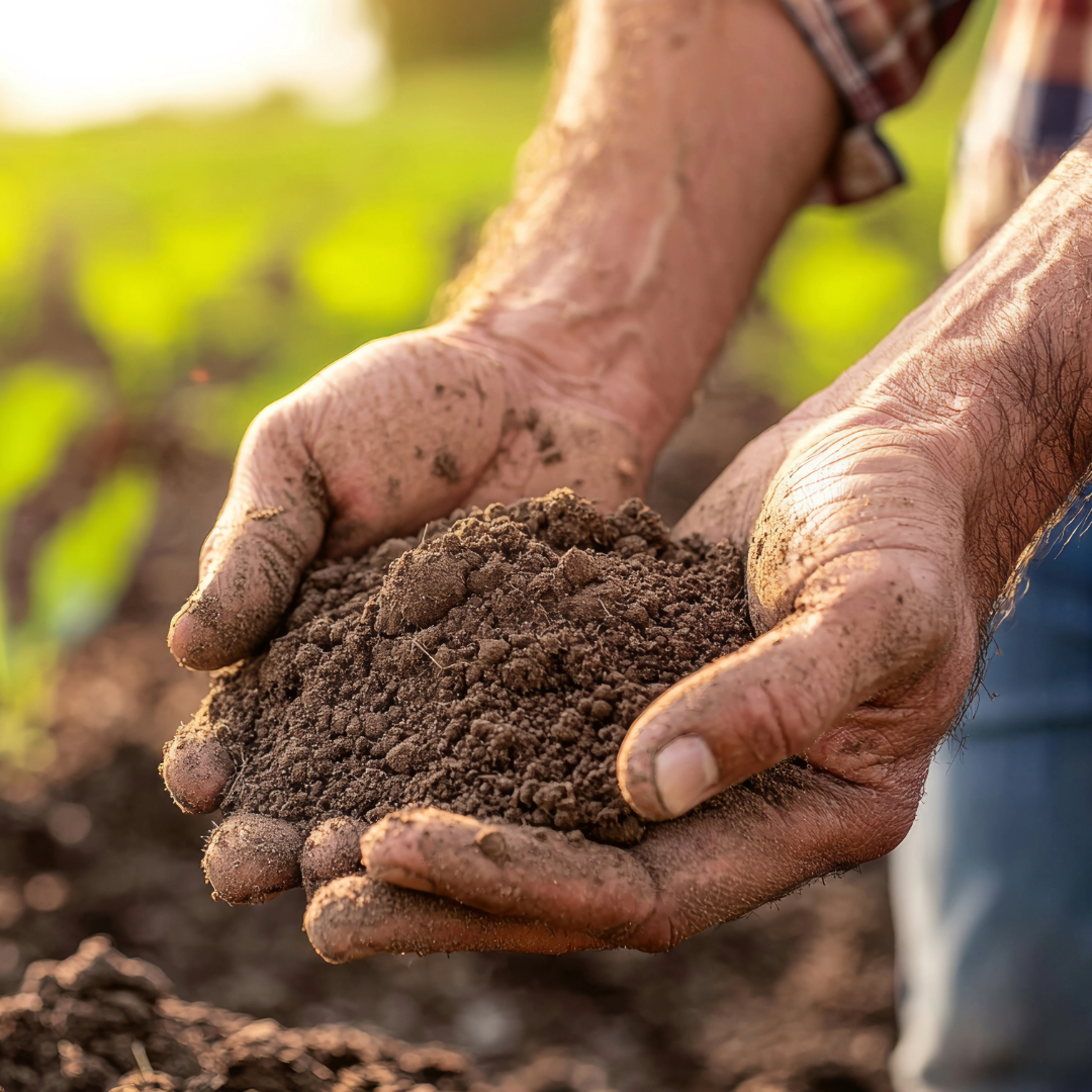 pair of hands holding soil