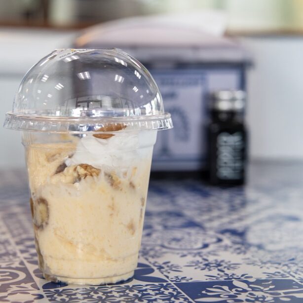 banana pudding in a plastic cup