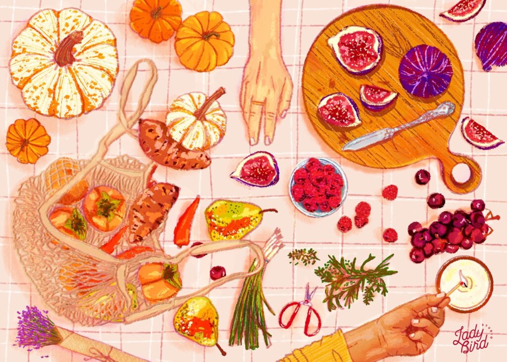 watercolor illustration of fall food
