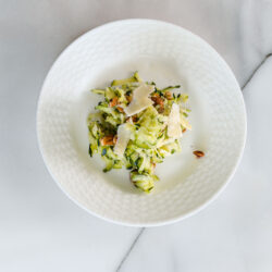 Shredded zucchini salad with lemon Parmesan cheese and walnuts recipe